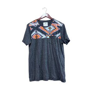 On The Byas Mens Tribal Print Pocket Tee M Gray/Multicolor Cotton Blend Crew Nec